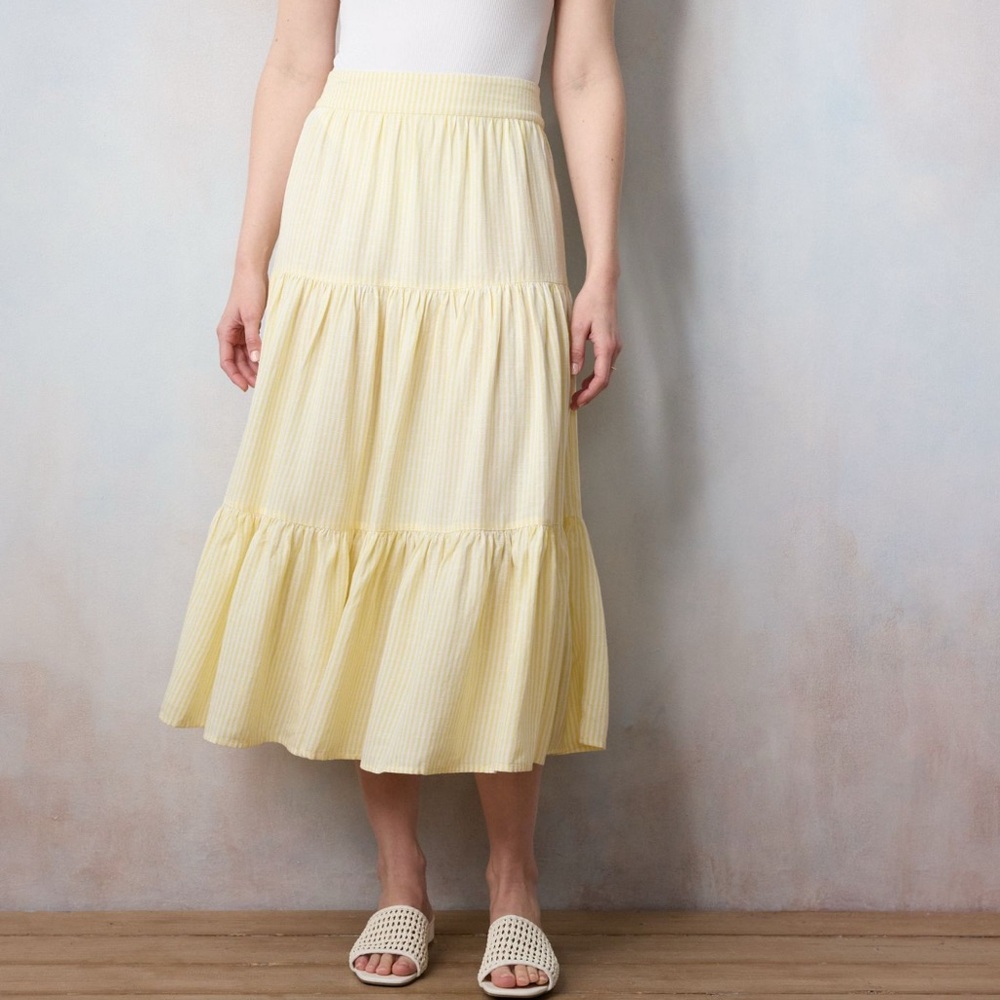 LC Lauren Conrad Light Yellow Tiered Midi Skirt